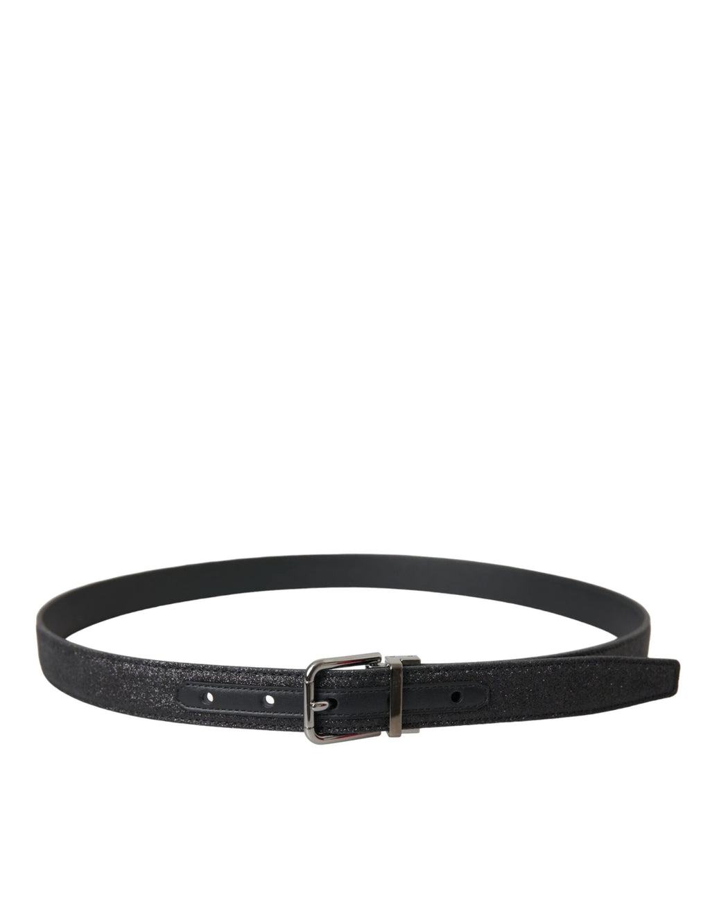 Dolce & Gabbana Black Glittered Leather Silver Buckle Belt by Dolce & Gabbana