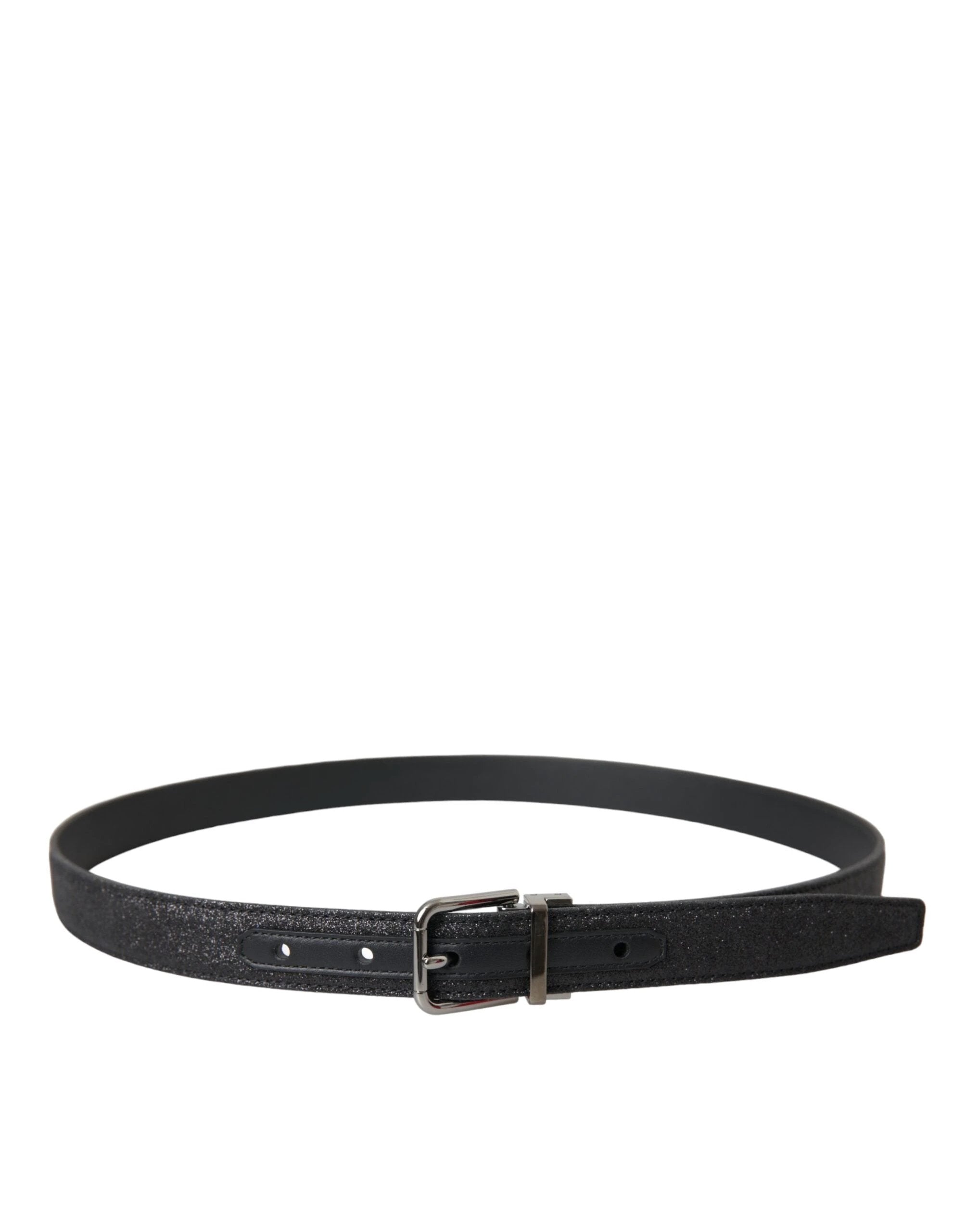 Dolce & Gabbana Black Glittered Leather Silver Buckle Belt by Dolce & Gabbana