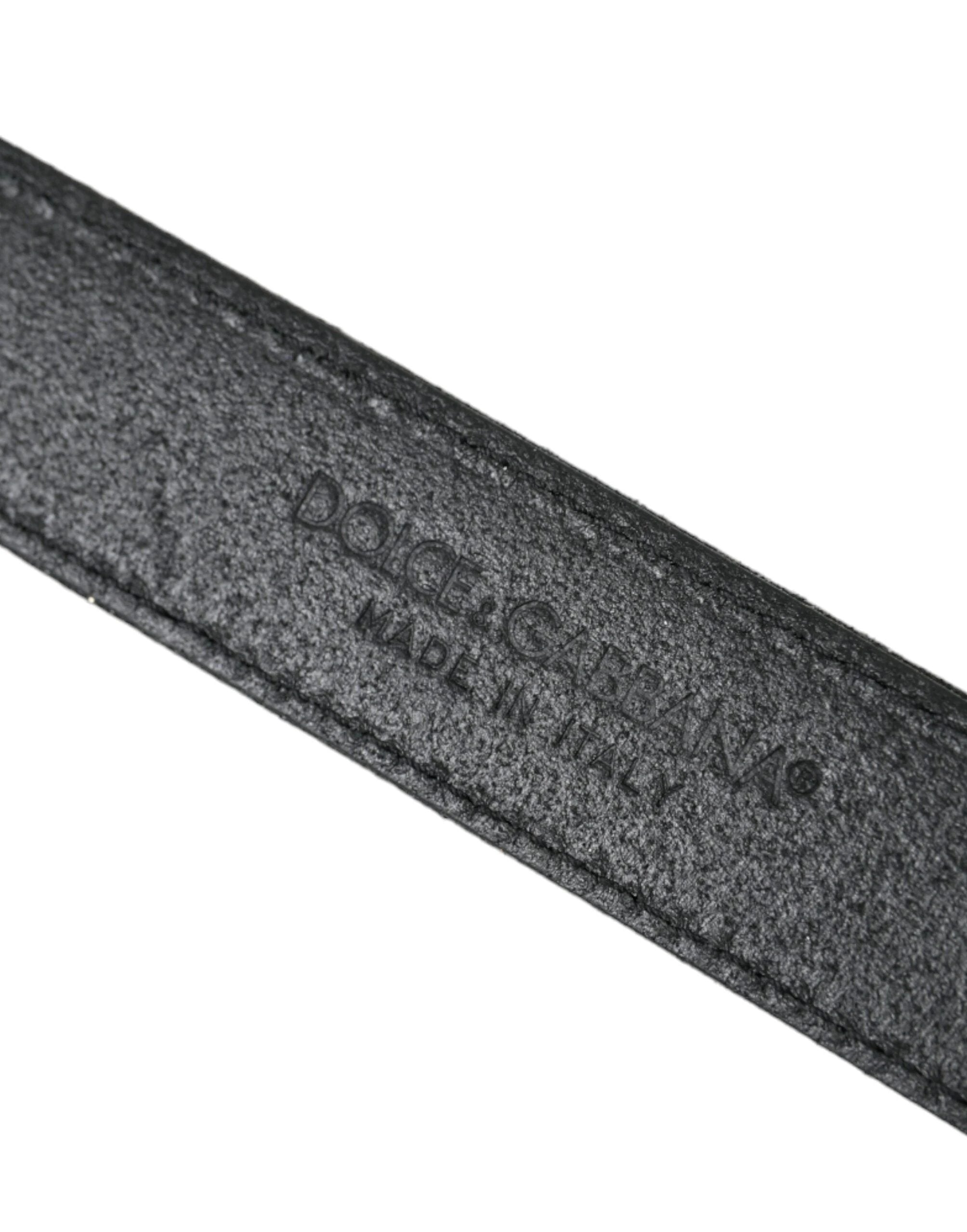 Dolce & Gabbana Black Glittered Leather Silver Buckle Belt by Dolce & Gabbana