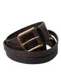 Ceinture femme Dolce &amp; Gabbana en cuir marron foncé avec boucle en métal doré