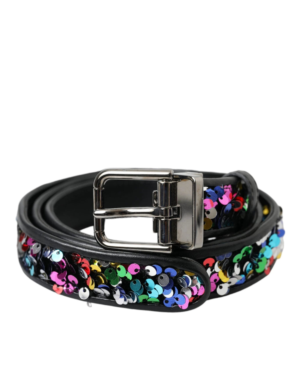 Dolce & Gabbana Black Sequined Silver Metal Buckle Women Belt by Dolce & Gabbana