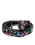 Dolce & Gabbana Black Sequined Silver Metal Buckle Women Belt by Dolce & Gabbana