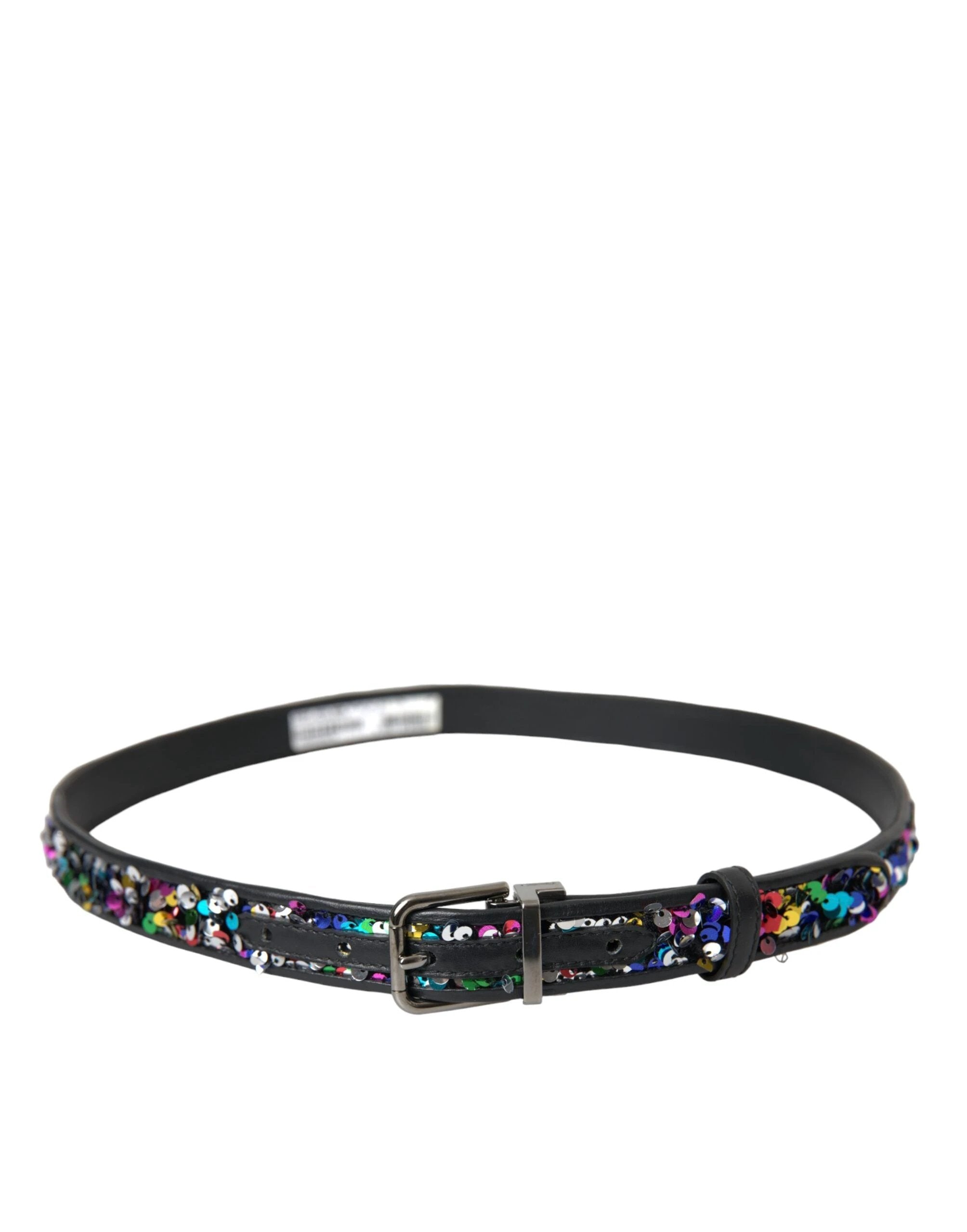 Dolce & Gabbana Black Sequined Silver Metal Buckle Women Belt by Dolce & Gabbana
