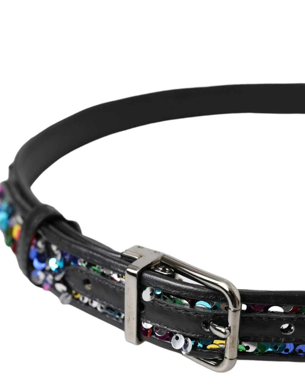 Dolce & Gabbana Black Sequined Silver Metal Buckle Women Belt by Dolce & Gabbana