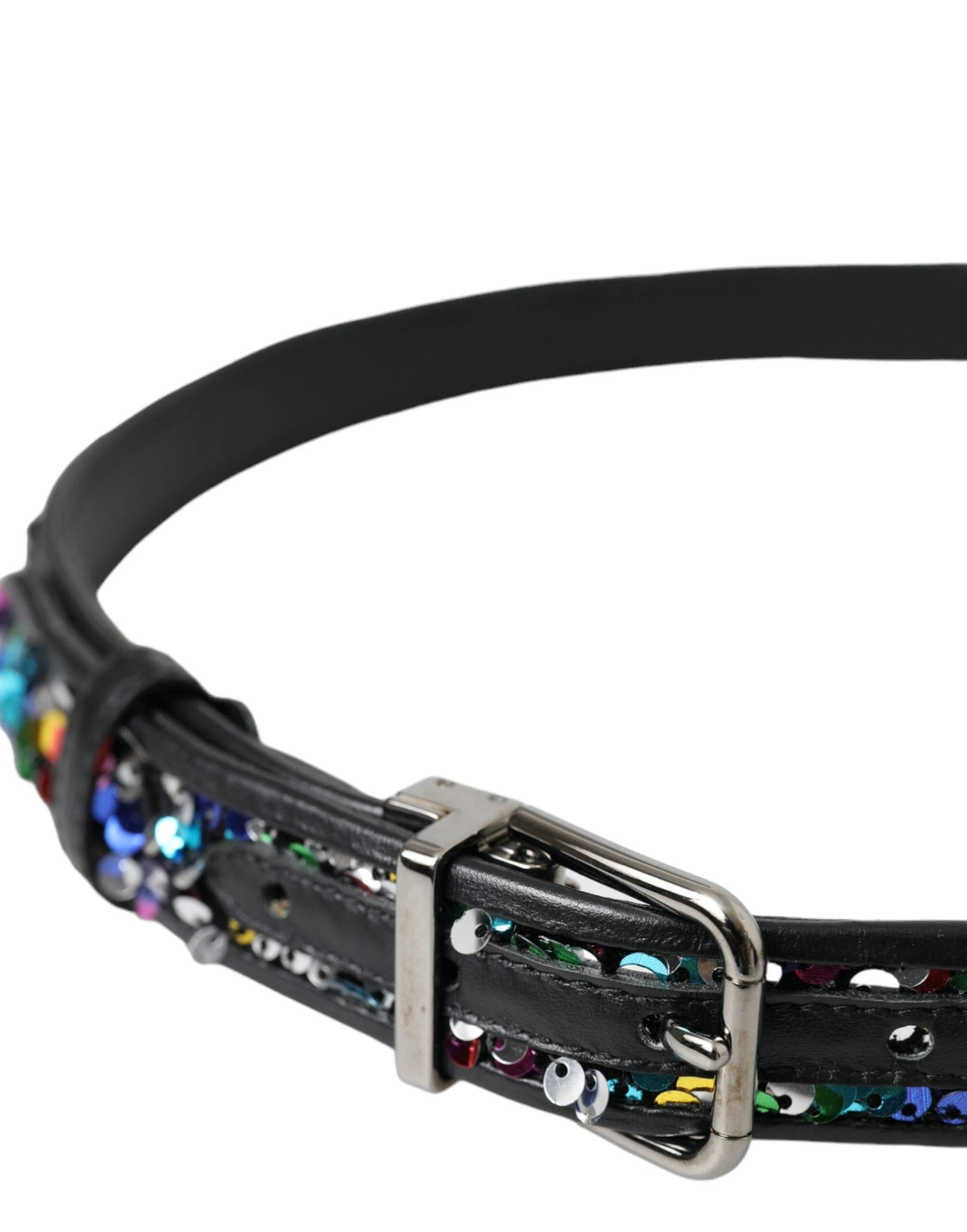 Dolce & Gabbana Black Sequined Silver Metal Buckle Women Belt by Dolce & Gabbana