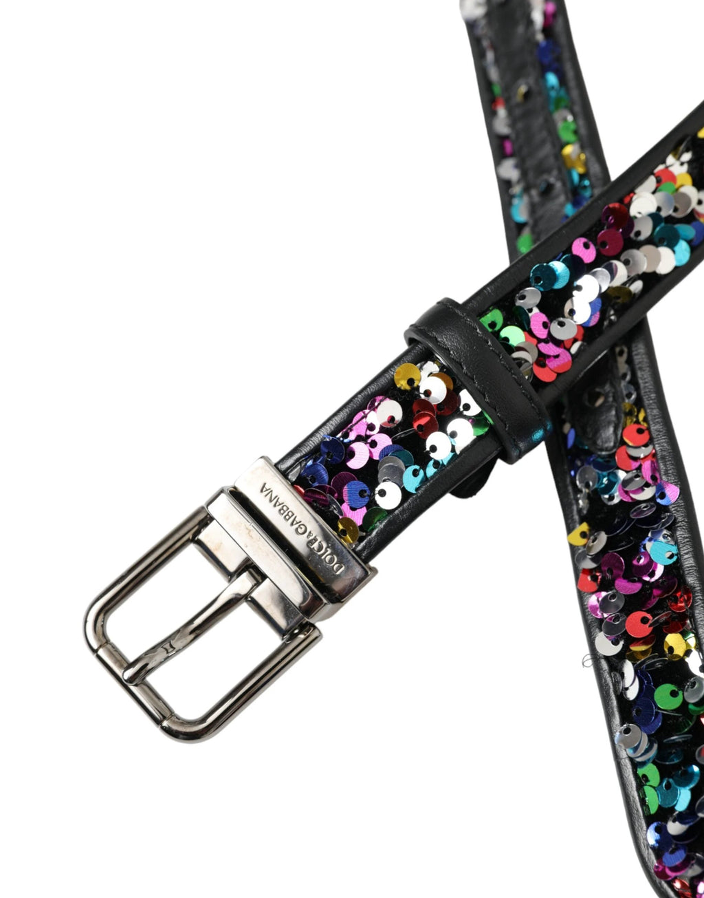 Dolce & Gabbana Black Sequined Silver Metal Buckle Women Belt by Dolce & Gabbana