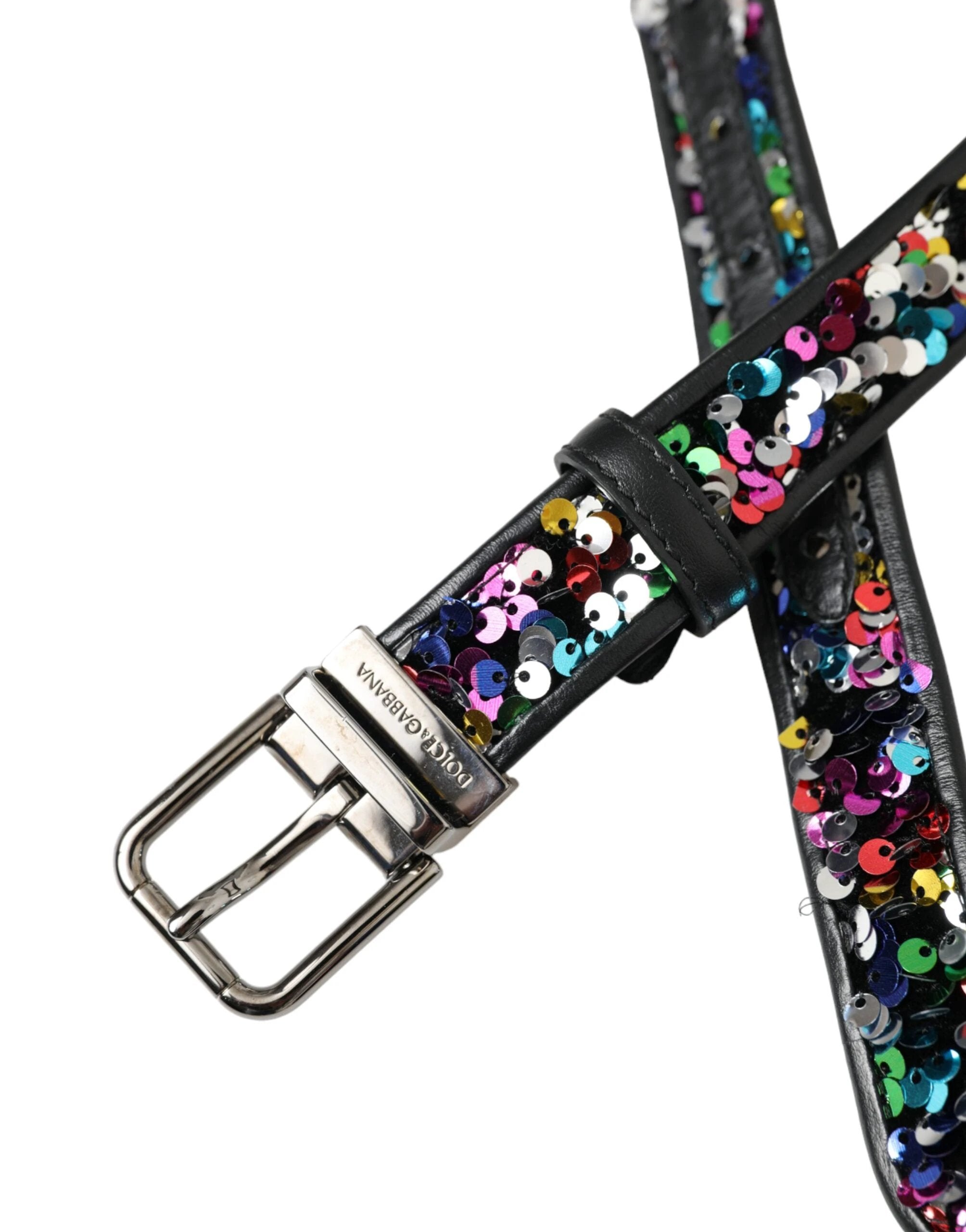 Dolce & Gabbana Black Sequined Silver Metal Buckle Women Belt by Dolce & Gabbana