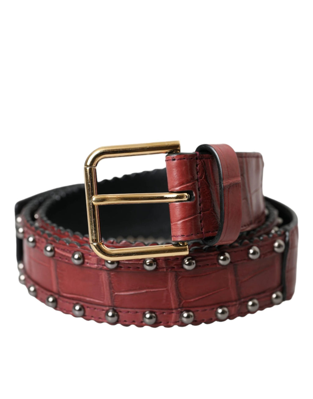 Dolce & Gabbana Brown Alligator Leather Studded Metal Buckle Belt by Dolce & Gabbana