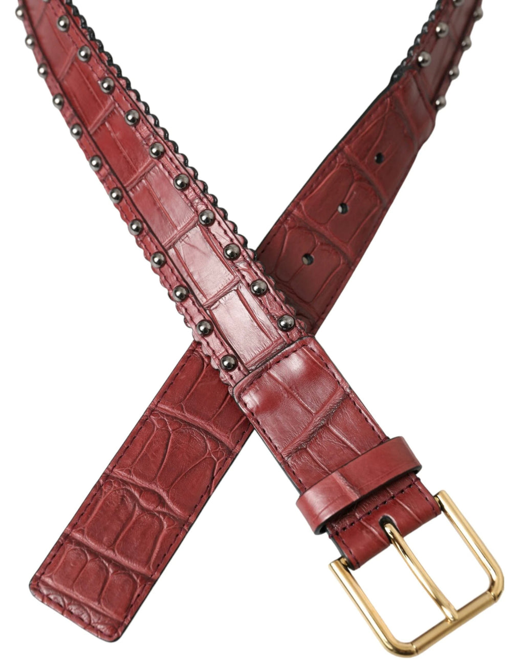 Dolce & Gabbana Brown Alligator Leather Studded Metal Buckle Belt by Dolce & Gabbana