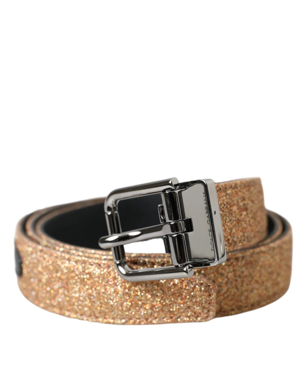 Dolce & Gabbana Gold Glitter Leather Silver Metal Buckle Belt by Dolce & Gabbana