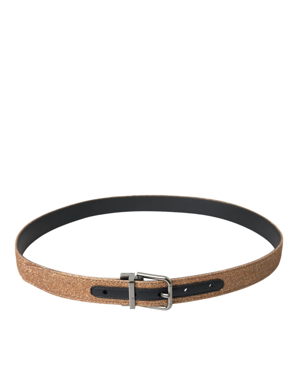 Dolce & Gabbana Gold Glitter Leather Silver Metal Buckle Belt by Dolce & Gabbana