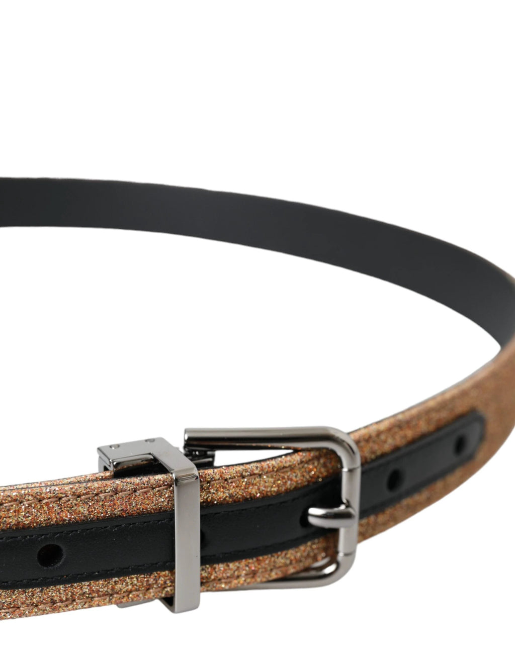 Dolce & Gabbana Gold Glitter Leather Silver Metal Buckle Belt by Dolce & Gabbana