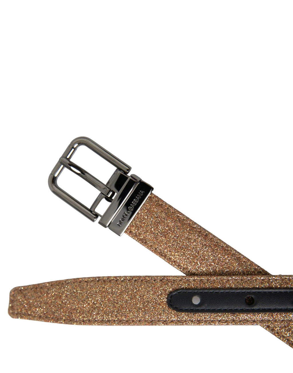 Dolce & Gabbana Gold Glitter Leather Silver Metal Buckle Belt by Dolce & Gabbana