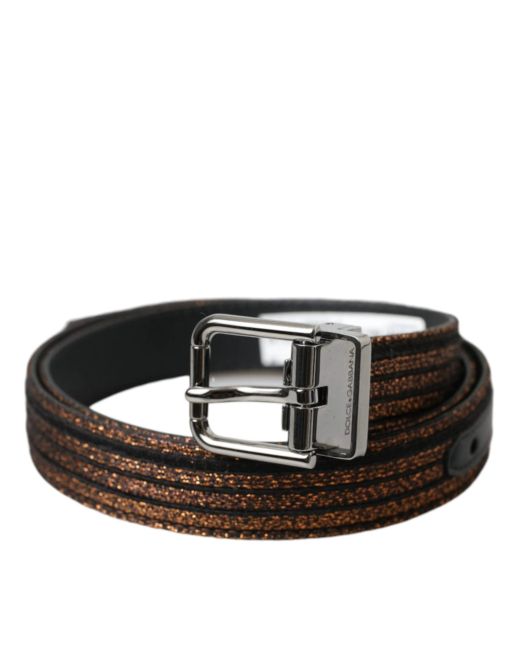 Dolce & Gabbana Gold Jacquard Stripes Silver Metal Buckle Belt by Dolce & Gabbana