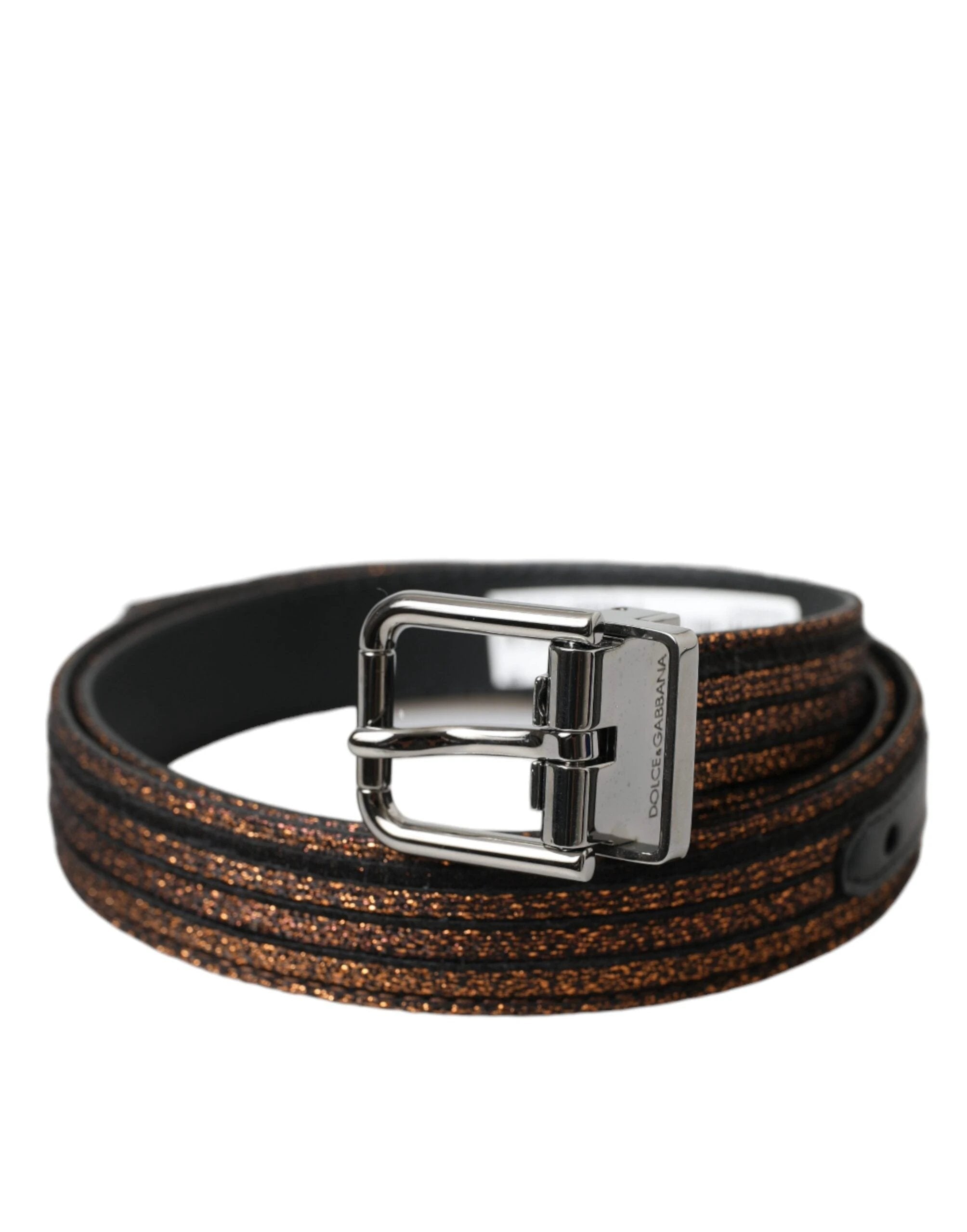 Dolce & Gabbana Gold Jacquard Stripes Silver Metal Buckle Belt by Dolce & Gabbana