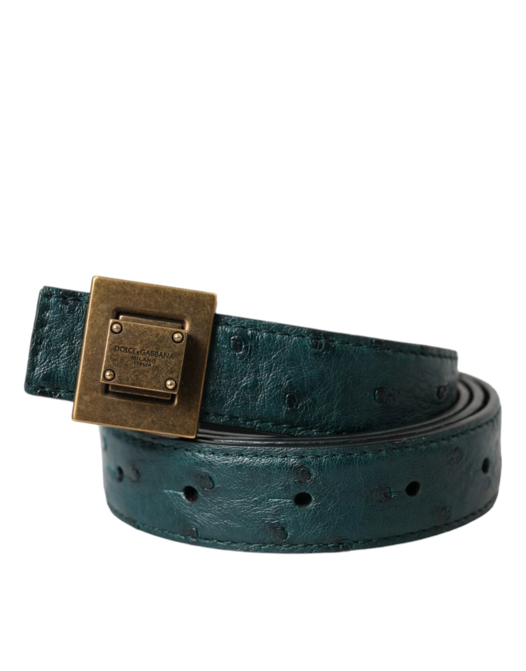 Dolce & Gabbana Dark Green Leather Square Metal Buckle Belt by Dolce & Gabbana