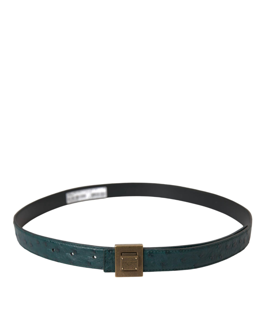 Dolce & Gabbana Dark Green Leather Square Metal Buckle Belt by Dolce & Gabbana
