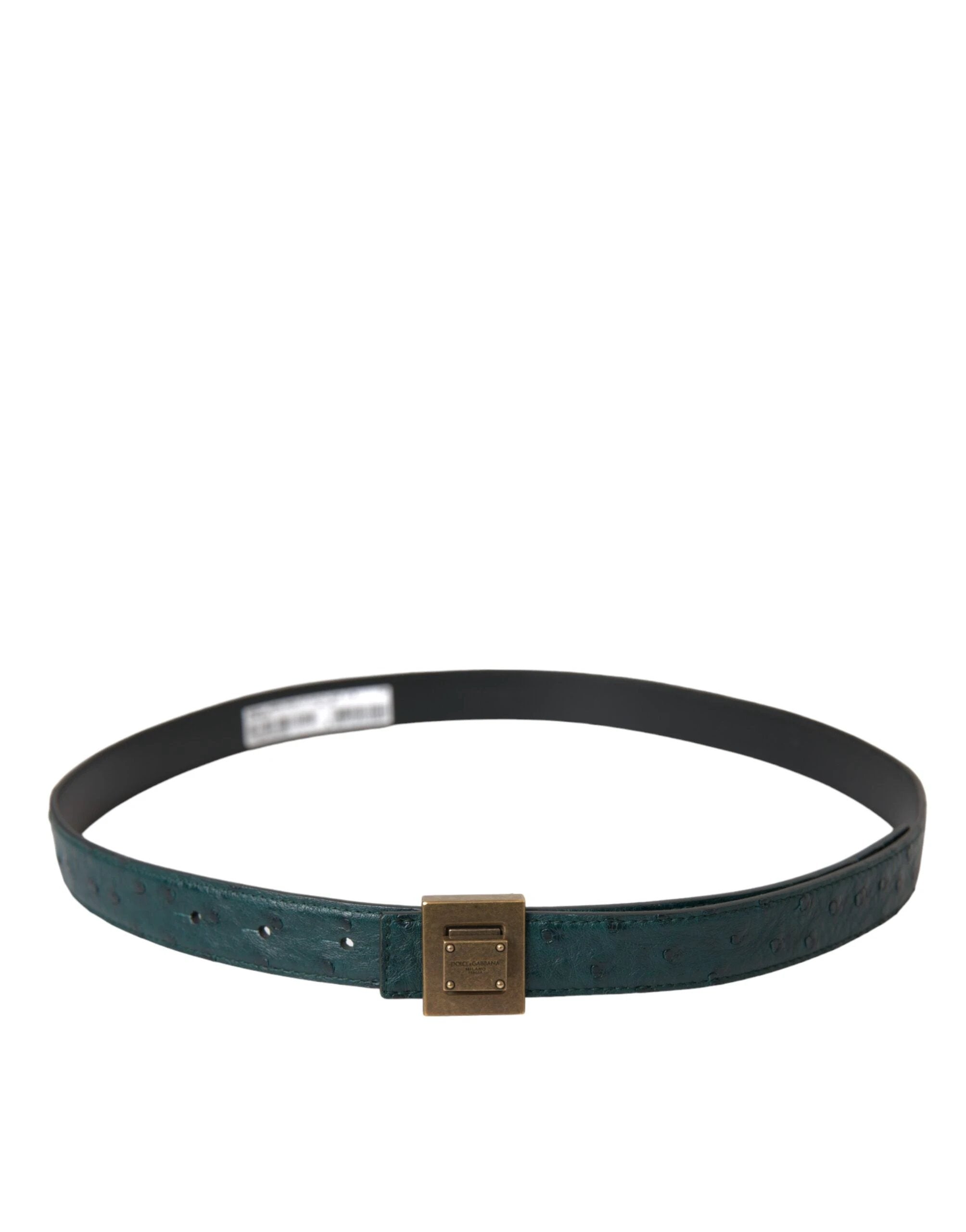 Dolce & Gabbana Dark Green Leather Square Metal Buckle Belt by Dolce & Gabbana