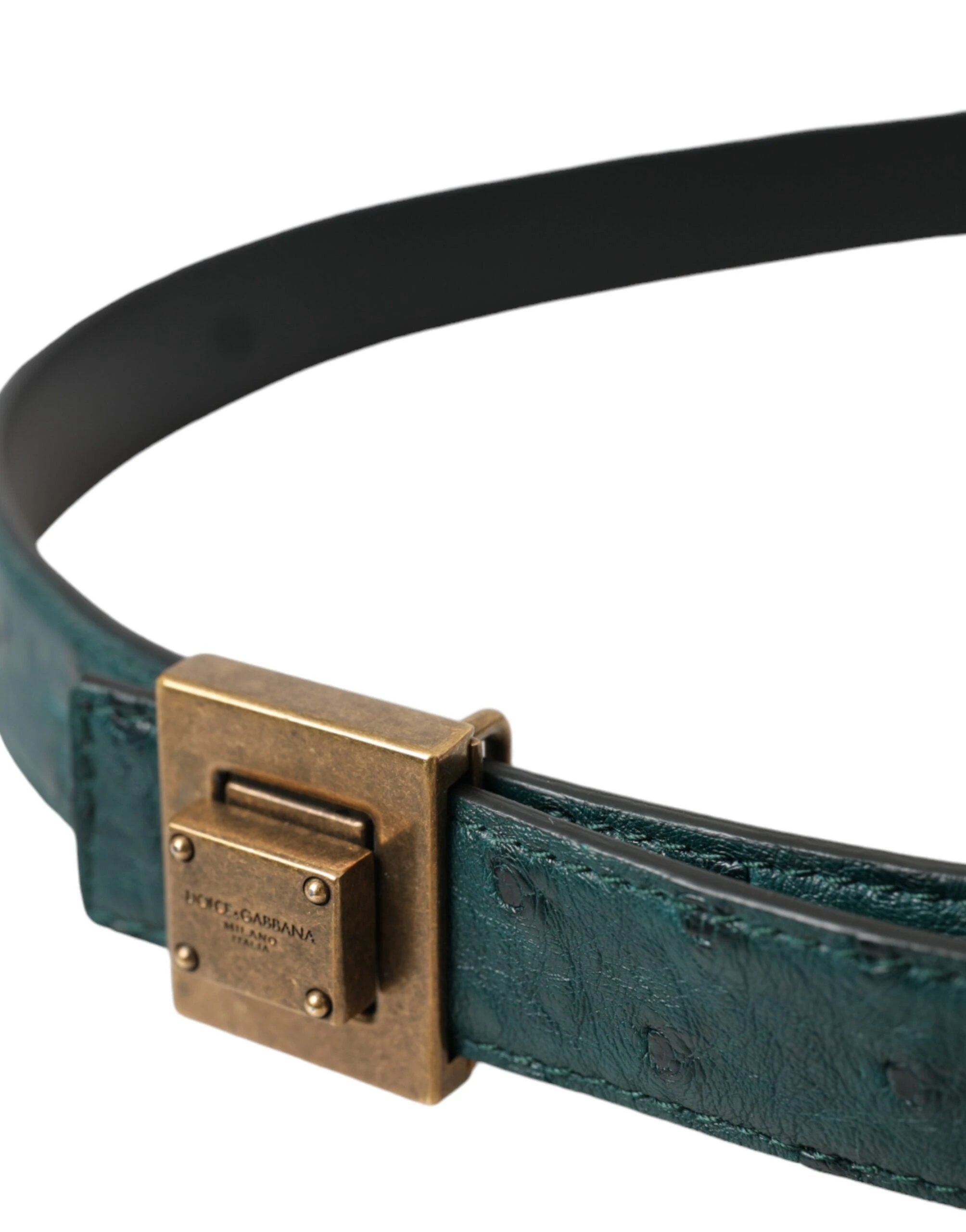 Dolce & Gabbana Dark Green Leather Square Metal Buckle Belt by Dolce & Gabbana