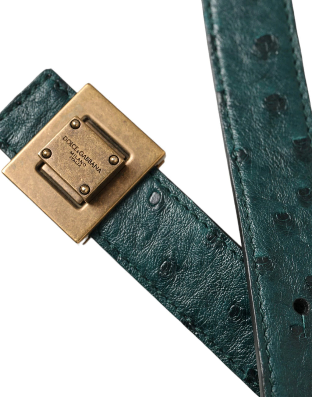 Dolce & Gabbana Dark Green Leather Square Metal Buckle Belt by Dolce & Gabbana