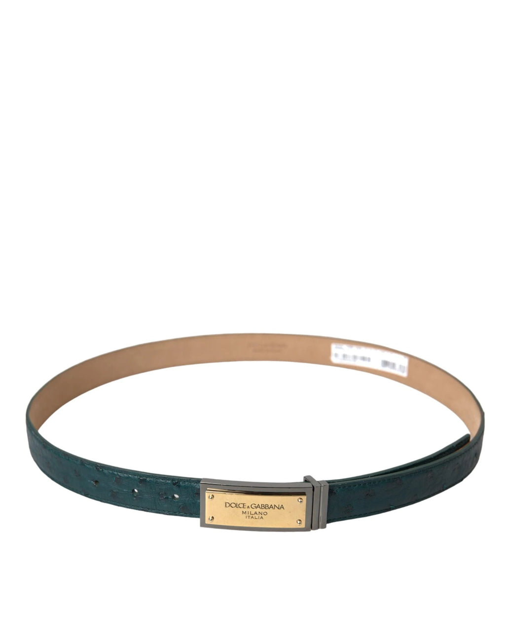 Dolce & Gabbana Green Leather Gold Logo Engraved Buckle Belt by Dolce & Gabbana