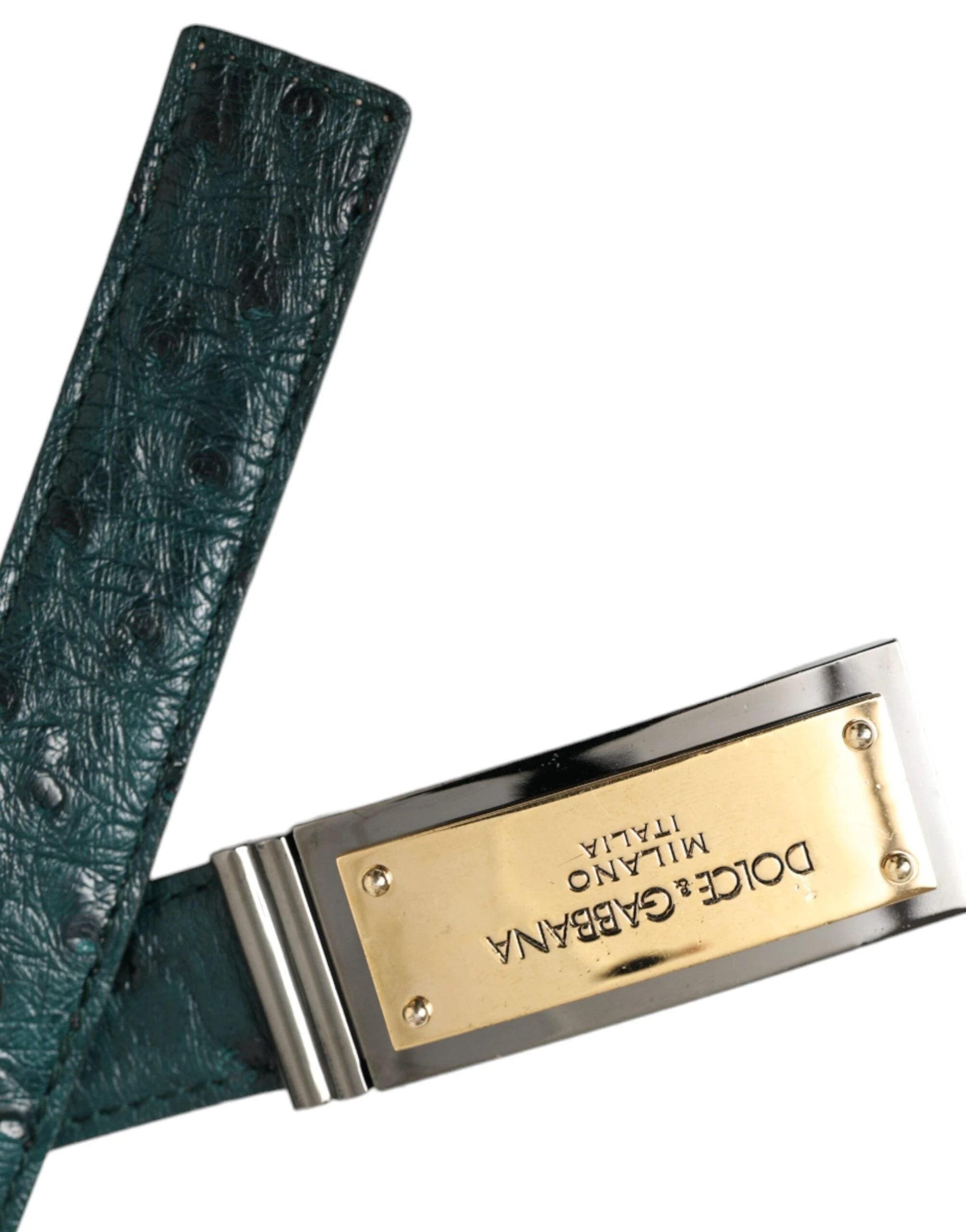 Dolce & Gabbana Green Leather Gold Logo Engraved Buckle Belt by Dolce & Gabbana