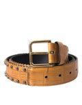 Dolce & Gabbana Beige Alligator Leather Studded Metal Buckle Belt by Dolce & Gabbana