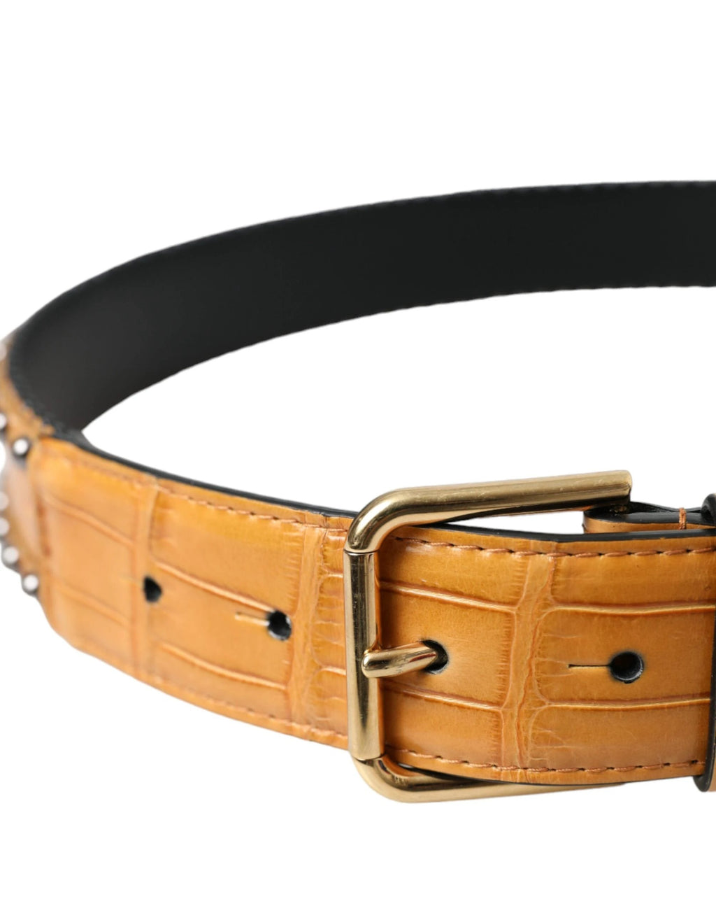 Dolce & Gabbana Beige Alligator Leather Studded Metal Buckle Belt by Dolce & Gabbana