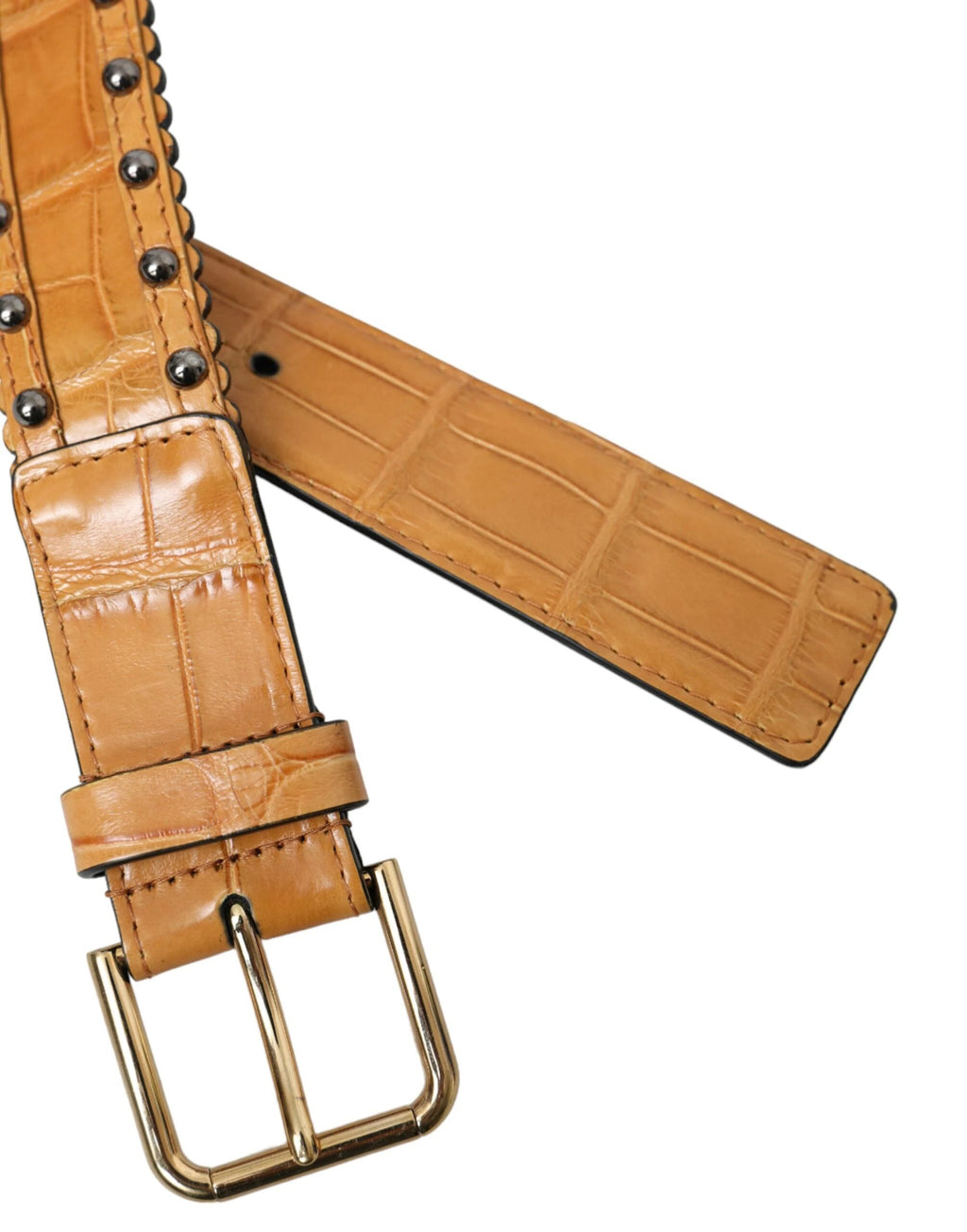 Dolce & Gabbana Beige Alligator Leather Studded Metal Buckle Belt by Dolce & Gabbana