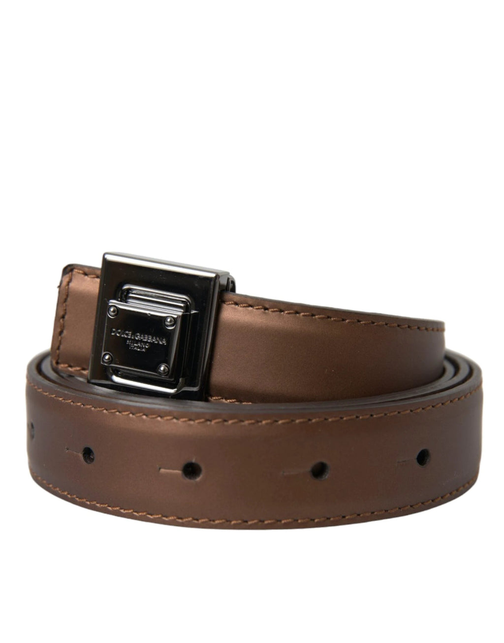 Dolce & Gabbana Bronze Leather Square Metal Buckle Belt by Dolce & Gabbana