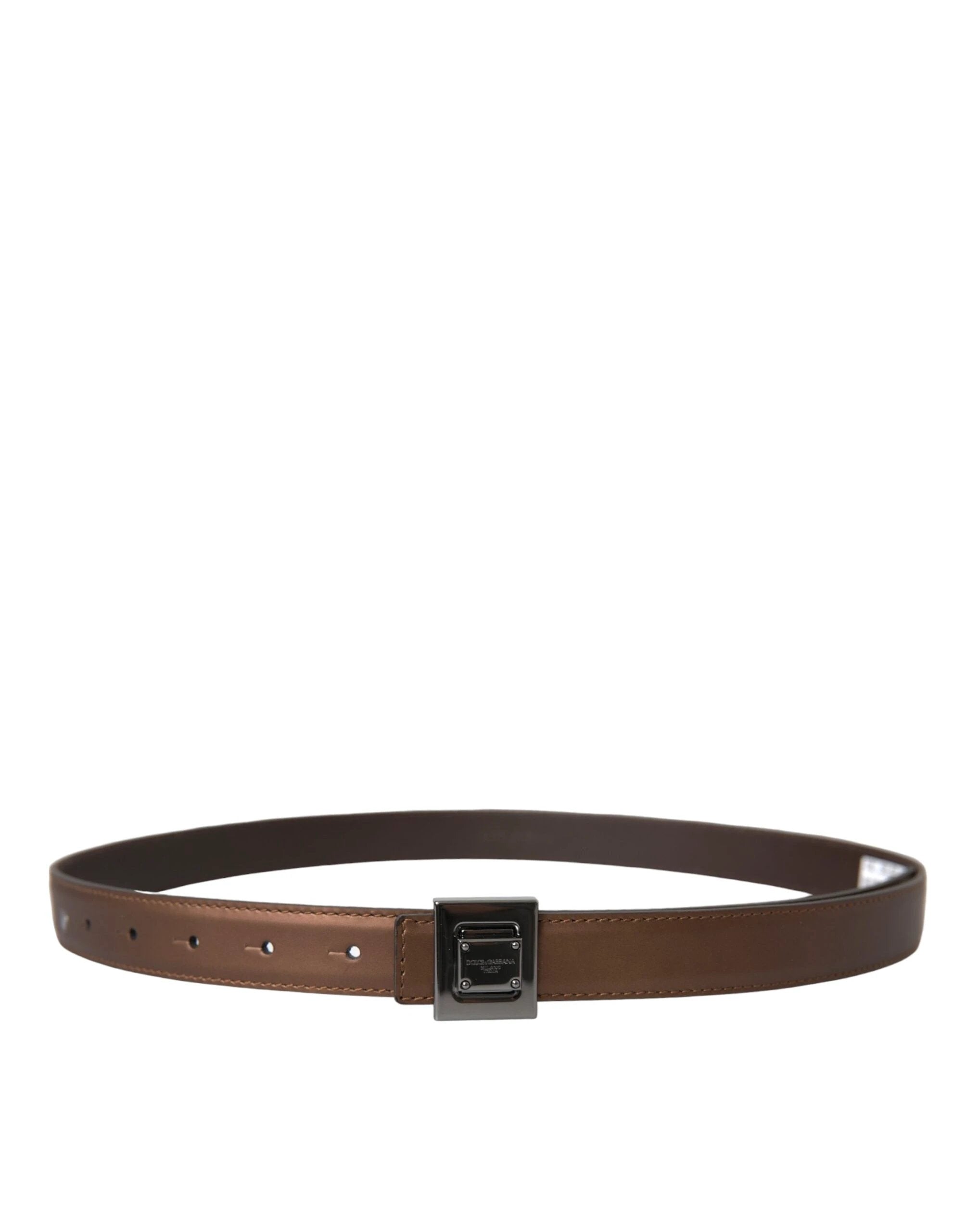 Dolce & Gabbana Bronze Leather Square Metal Buckle Belt by Dolce & Gabbana