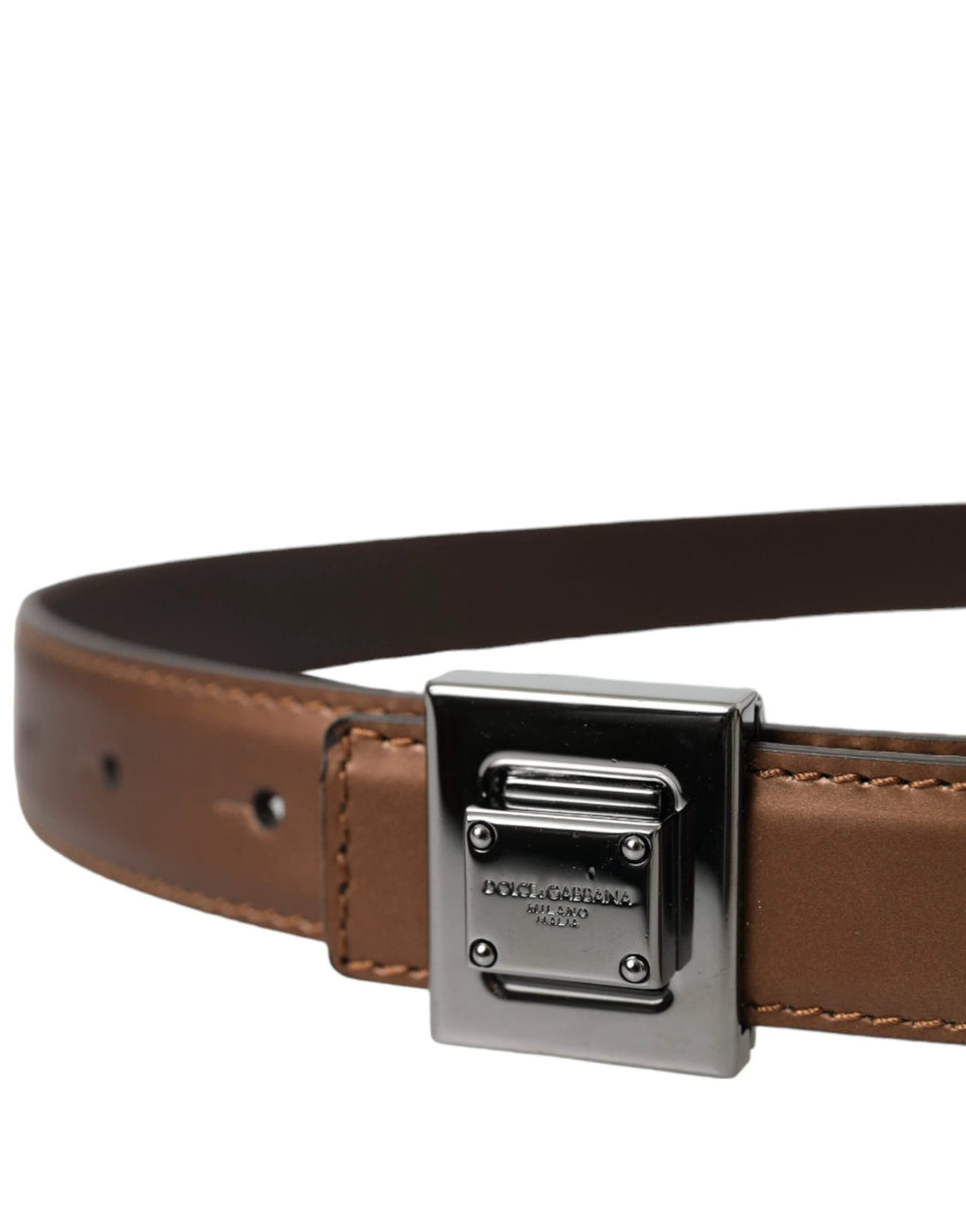 Dolce & Gabbana Bronze Leather Square Metal Buckle Belt by Dolce & Gabbana