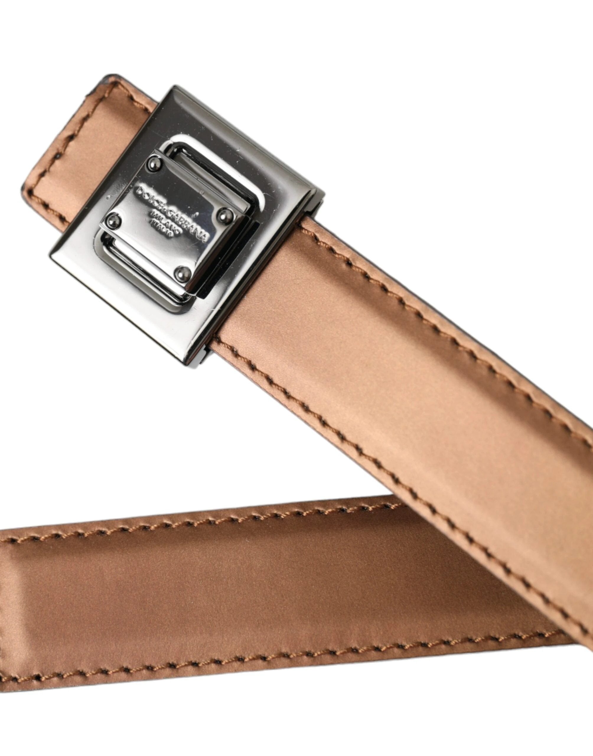 Dolce & Gabbana Bronze Leather Square Metal Buckle Belt by Dolce & Gabbana