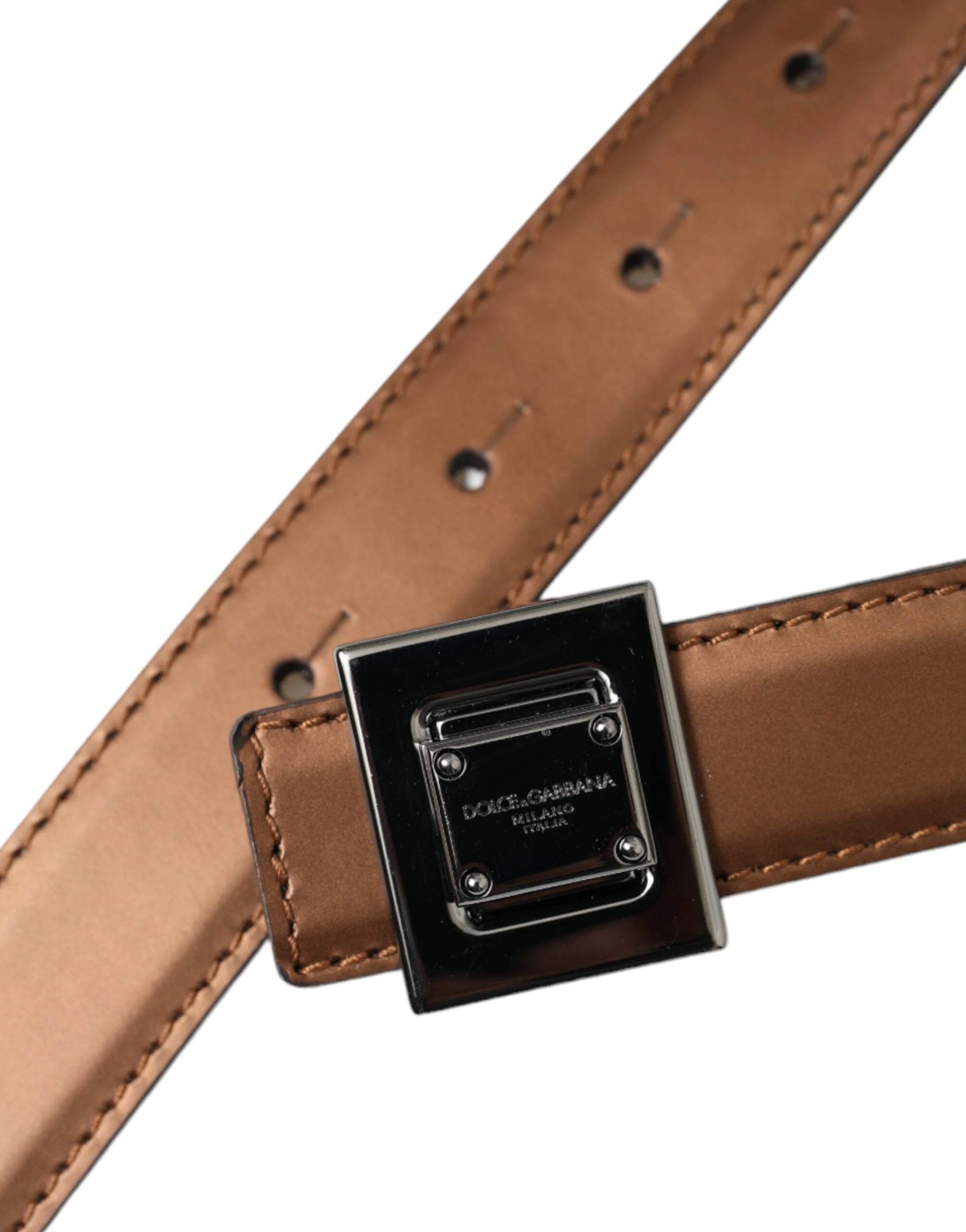 Dolce & Gabbana Bronze Leather Square Metal Buckle Belt by Dolce & Gabbana