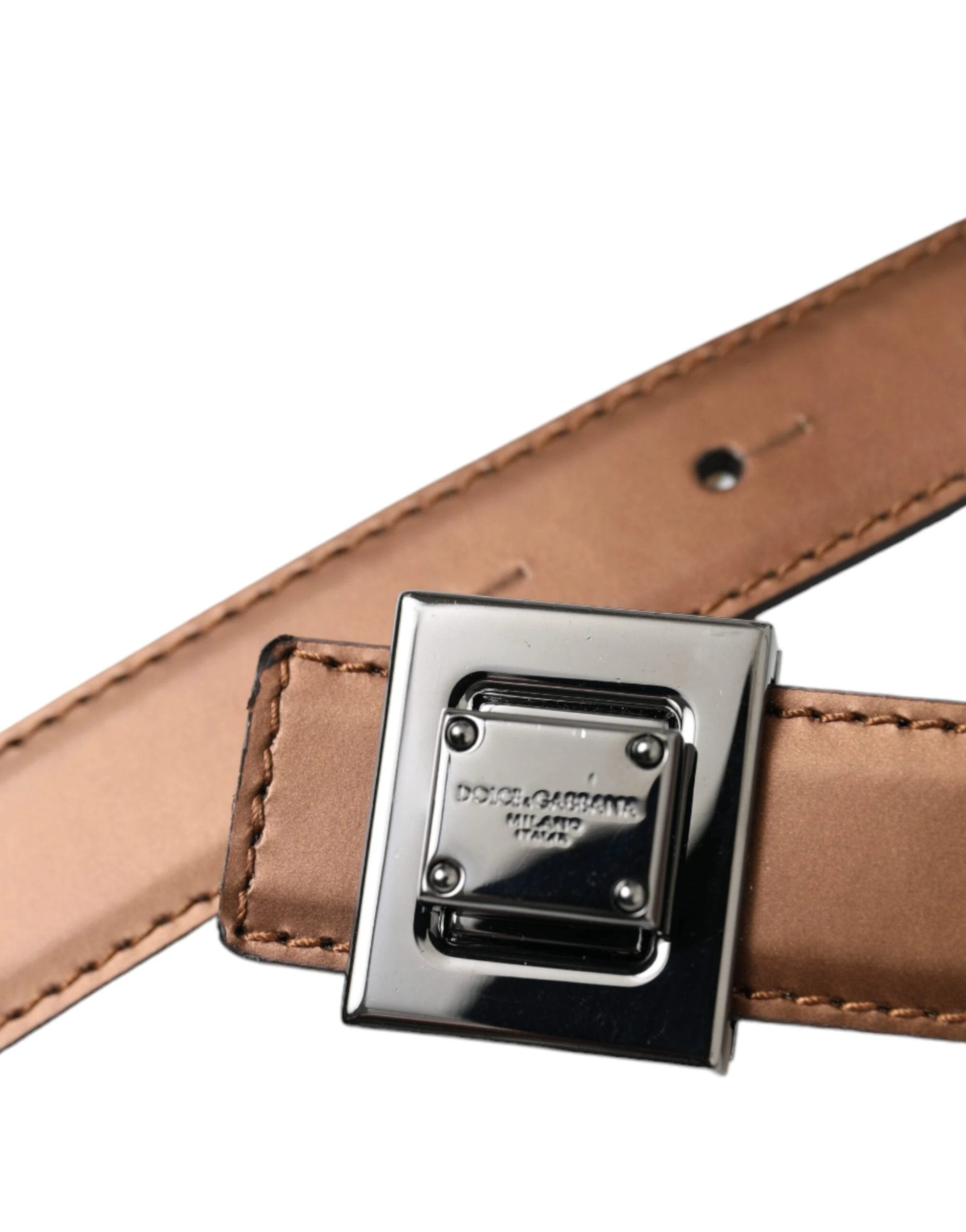 Dolce & Gabbana Bronze Leather Square Metal Buckle Belt by Dolce & Gabbana