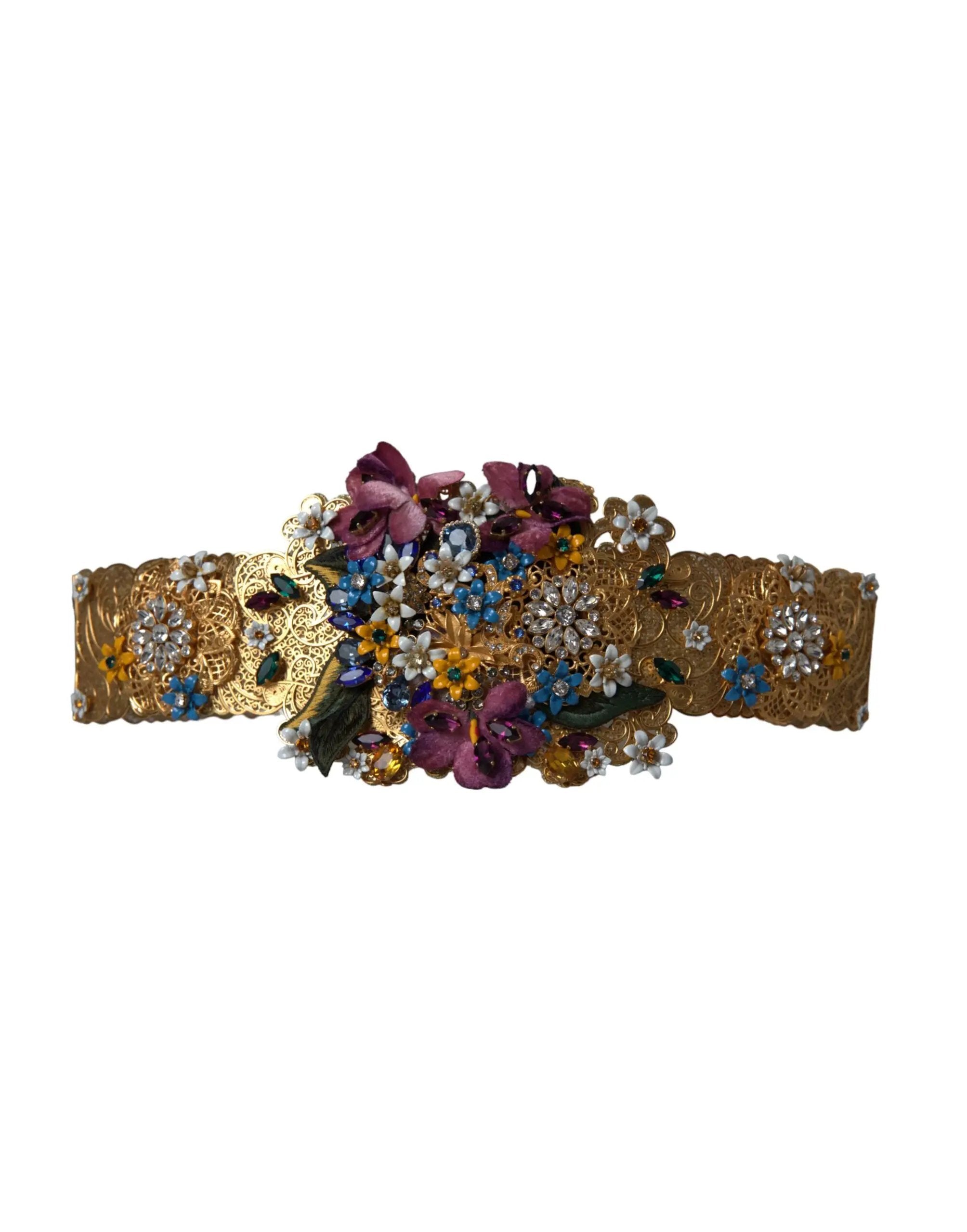 Ceinture large Dolce &amp; Gabbana multicolore ornée de cristaux et de fleurs