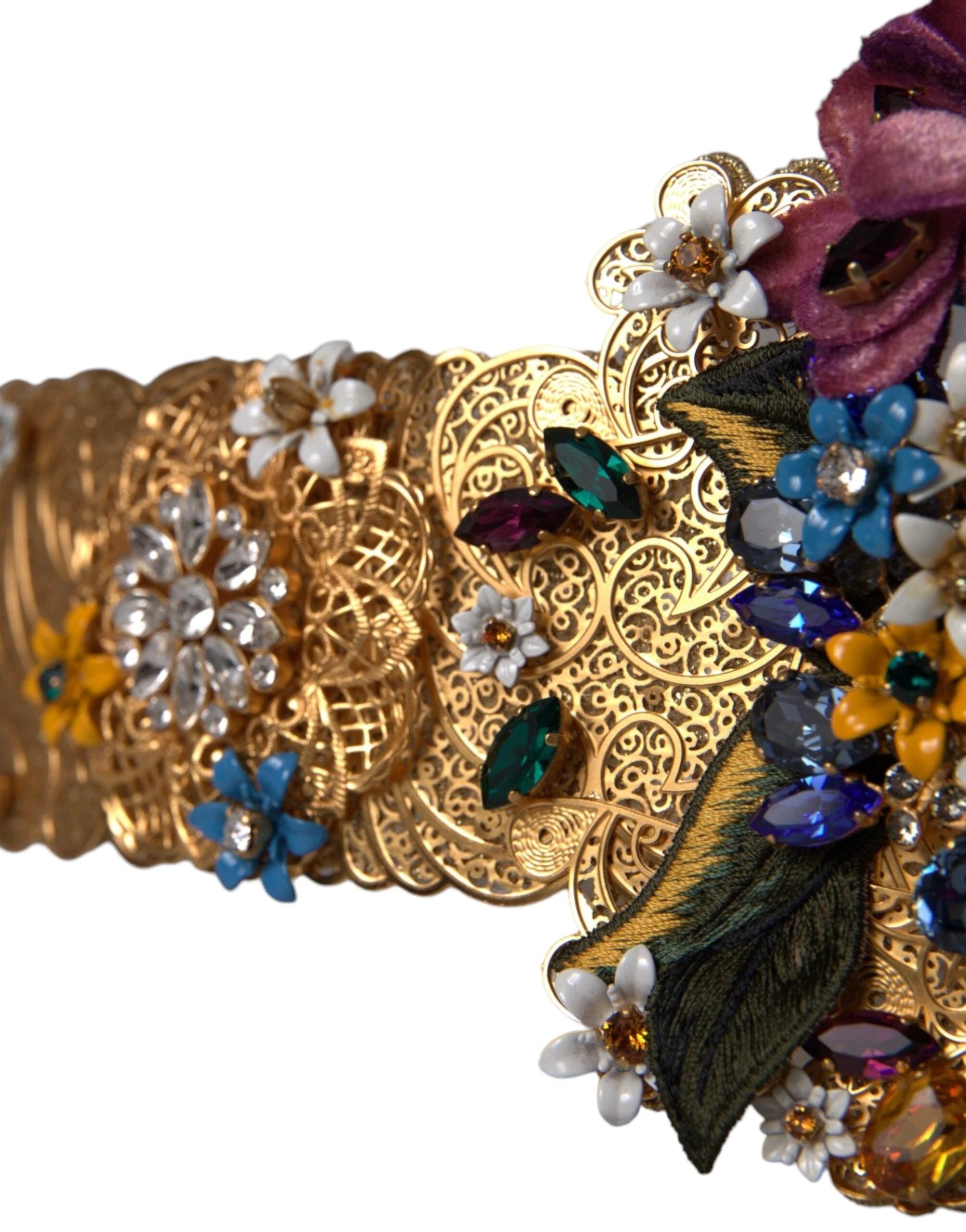Dolce & Gabbana Multicolor Embellished Floral Crystal Wide Waist Belt by Dolce & Gabbana