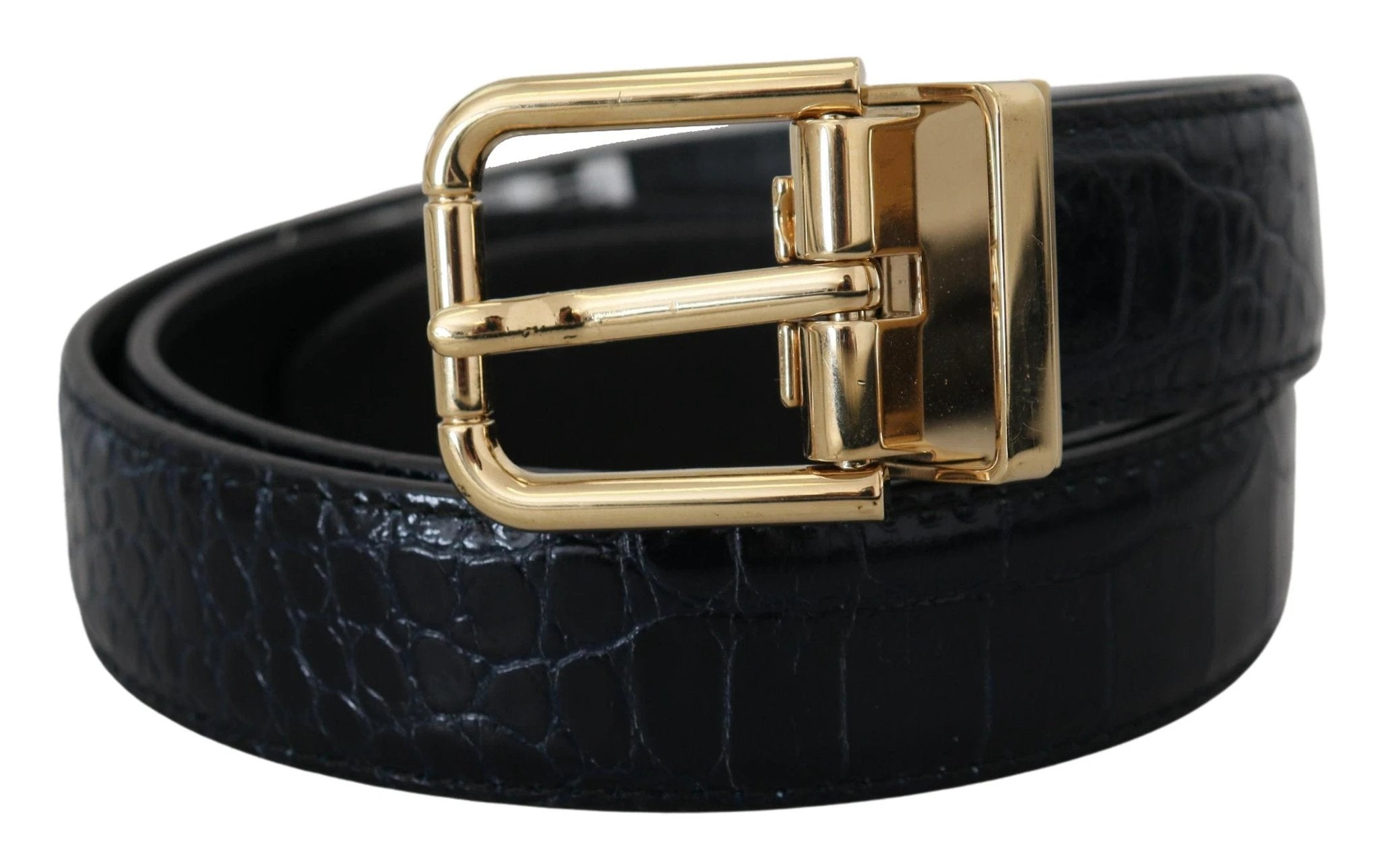 Dolce & Gabbana Black Exotic Leather Gold Metal Buckle Belt by Dolce & Gabbana