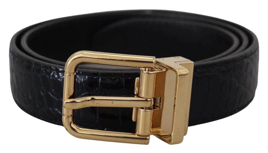 Dolce & Gabbana Black Exotic Leather Gold Metal Buckle Belt by Dolce & Gabbana