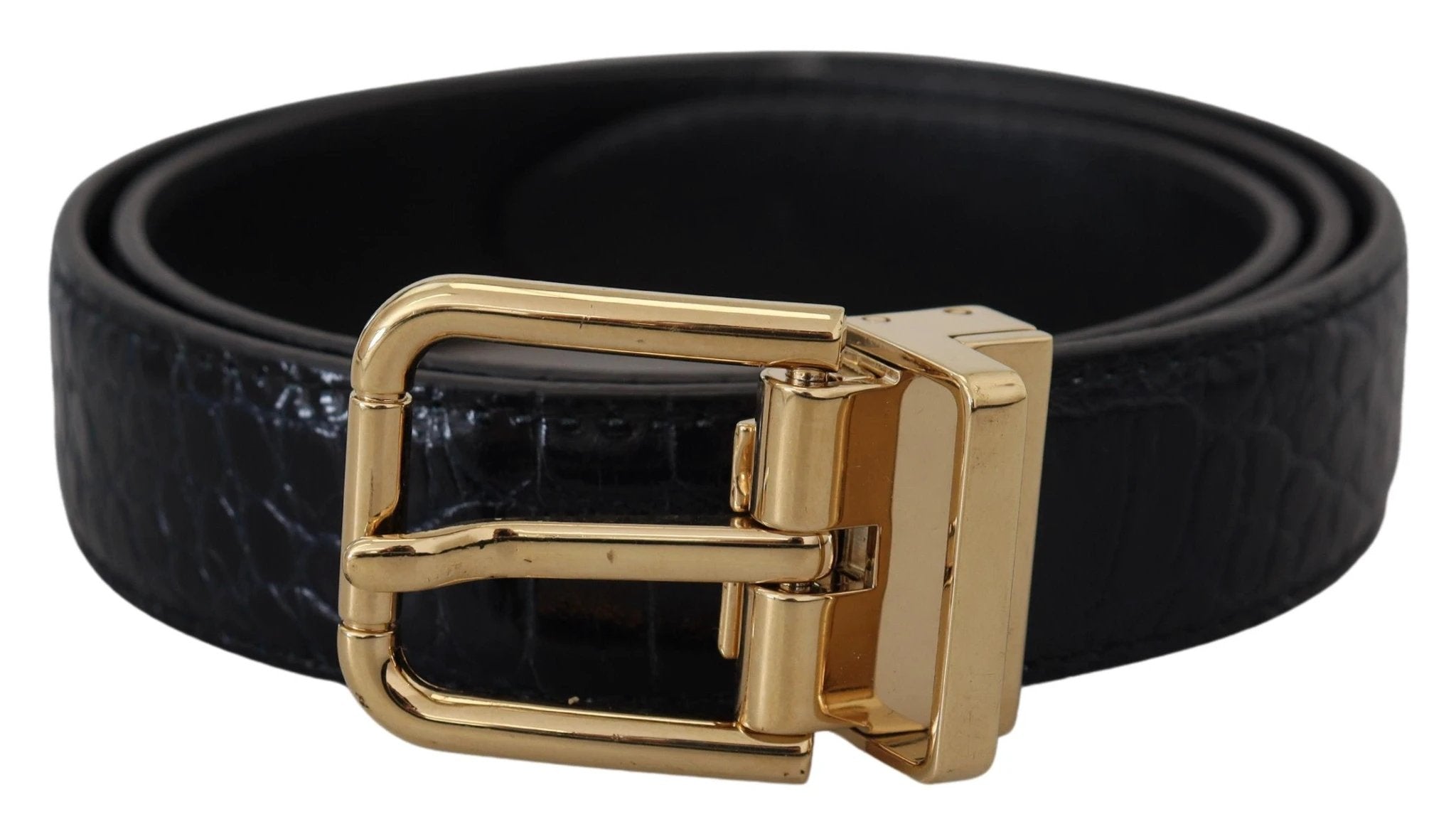 Dolce & Gabbana Black Exotic Leather Gold Metal Buckle Belt by Dolce & Gabbana