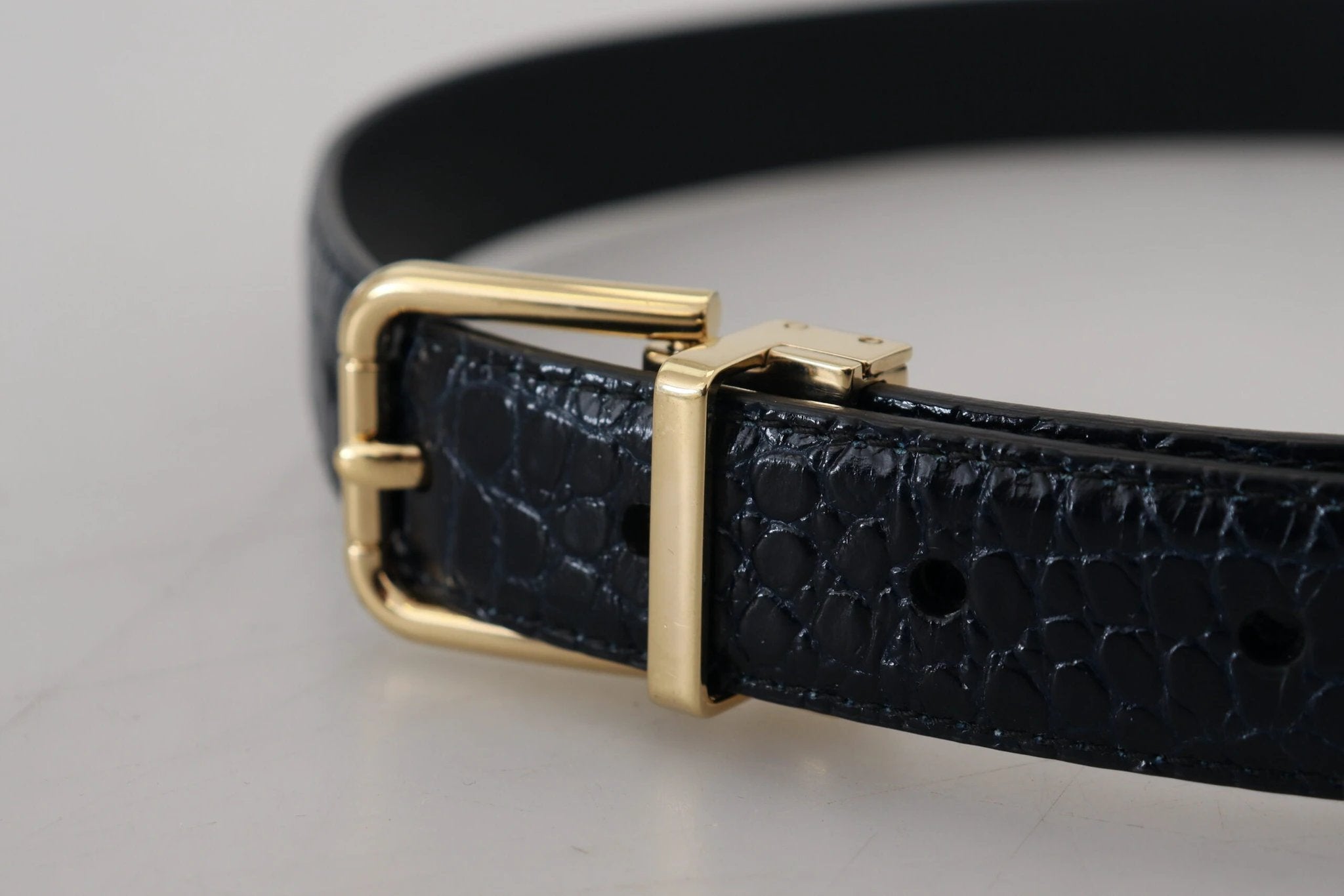 Dolce & Gabbana Black Exotic Leather Gold Metal Buckle Belt by Dolce & Gabbana