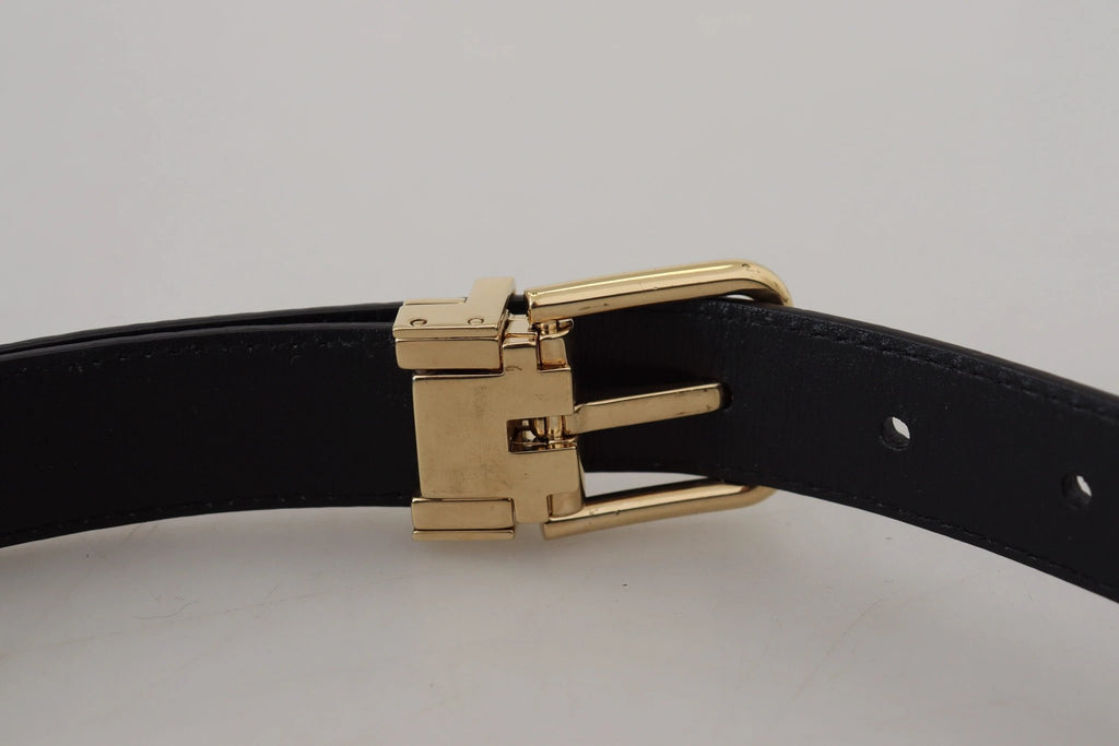 Dolce & Gabbana Black Exotic Leather Gold Metal Buckle Belt by Dolce & Gabbana