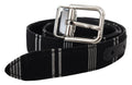 Dolce & Gabbana Black White Cotton Metal Silver Buckle Belt by Dolce & Gabbana