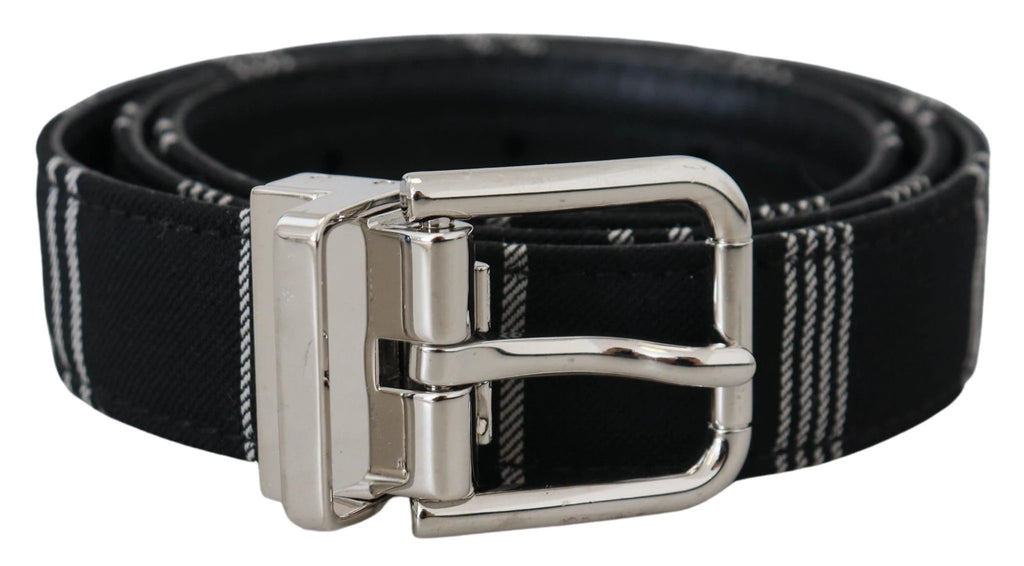 Dolce & Gabbana Black White Cotton Metal Silver Buckle Belt by Dolce & Gabbana