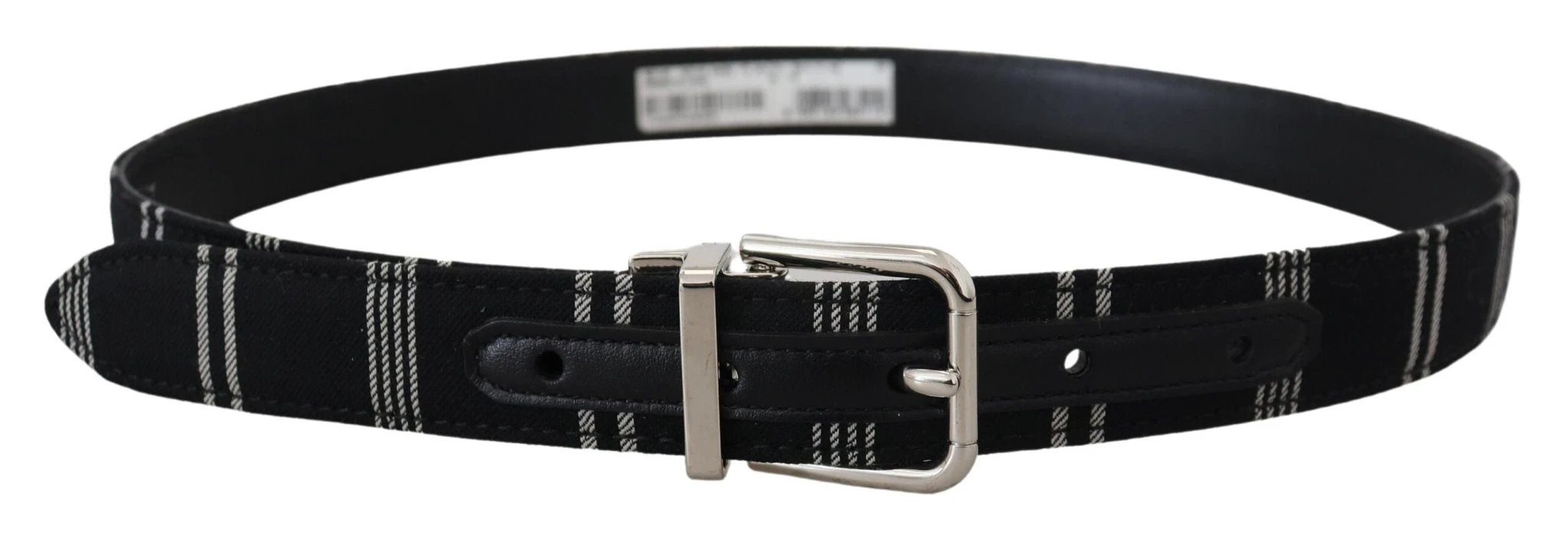 Dolce & Gabbana Black White Cotton Metal Silver Buckle Belt by Dolce & Gabbana