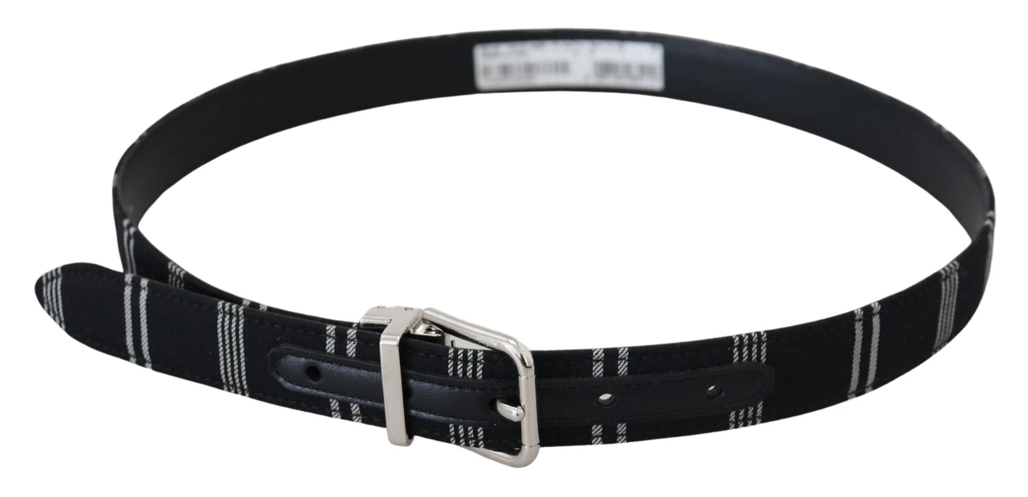 Dolce & Gabbana Black White Cotton Metal Silver Buckle Belt by Dolce & Gabbana
