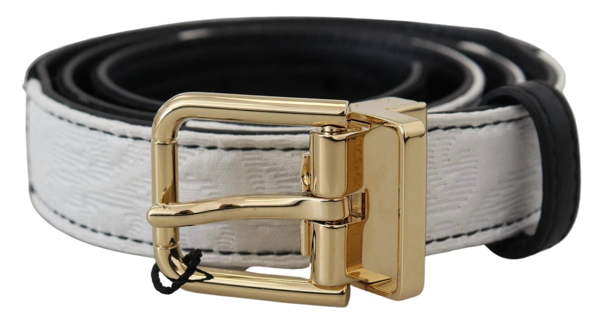 Dolce & Gabbana White Black Patchwork Gold Metal Buckle Belt by Dolce & Gabbana