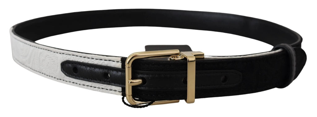 Dolce & Gabbana White Black Patchwork Gold Metal Buckle Belt by Dolce & Gabbana