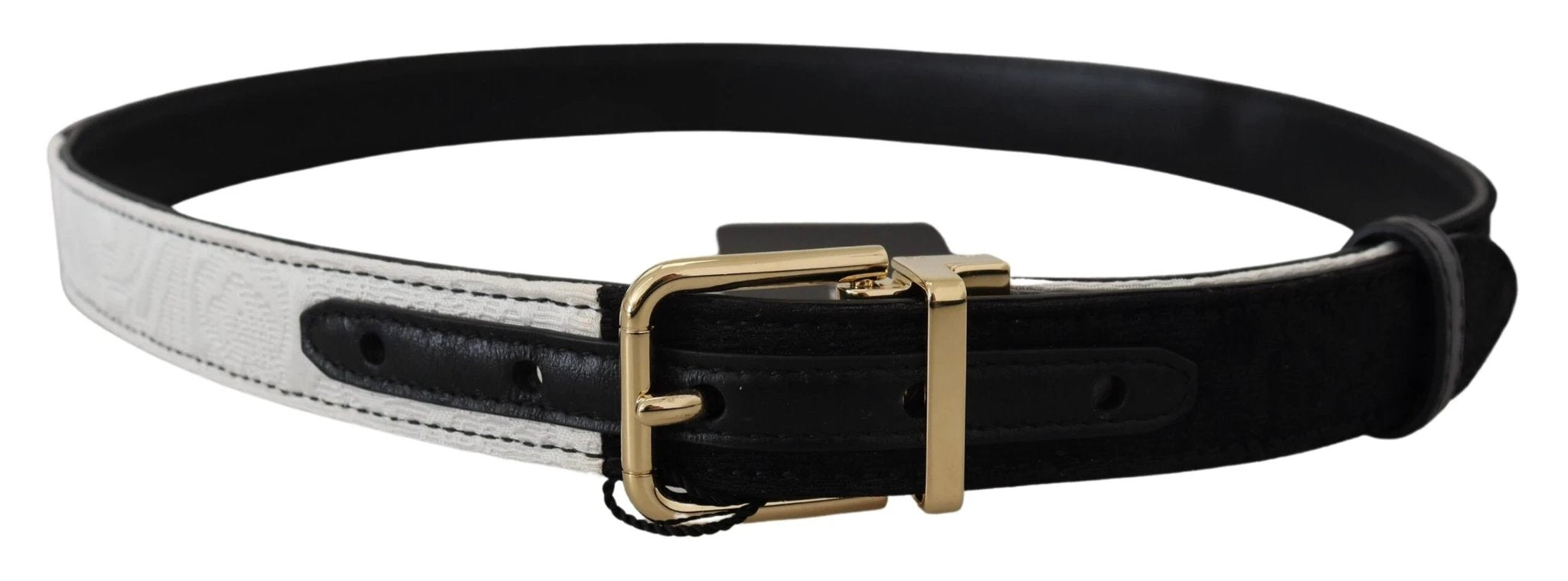 Dolce & Gabbana White Black Patchwork Gold Metal Buckle Belt by Dolce & Gabbana