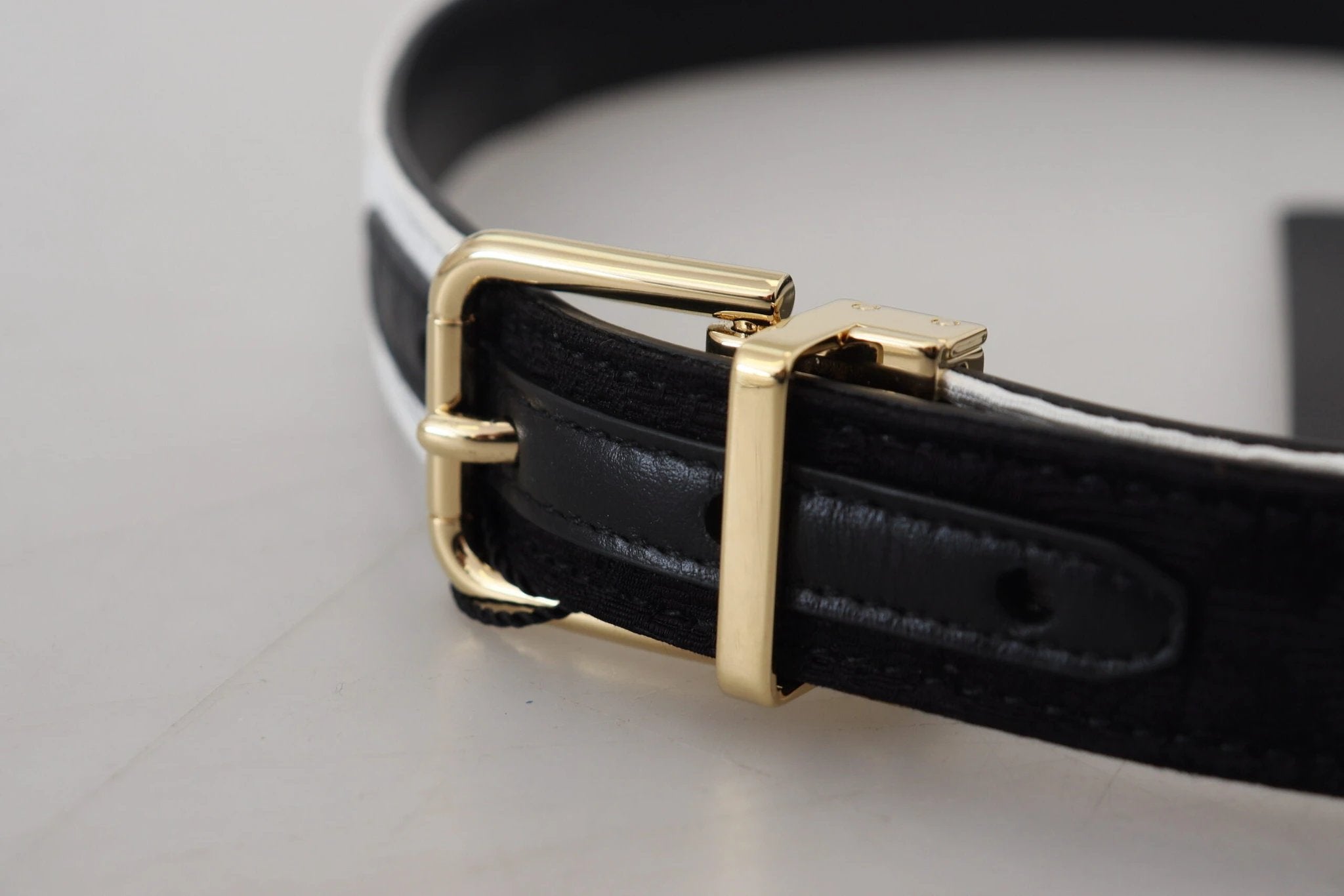 Dolce & Gabbana White Black Patchwork Gold Metal Buckle Belt by Dolce & Gabbana